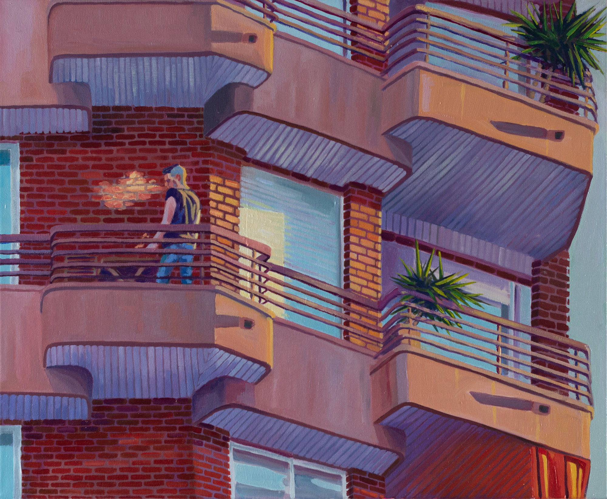 Painting of Guy Smoking on Balcony